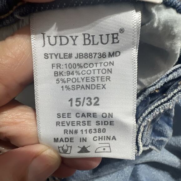 Judy Blue Jeans Womens Plus 15 32 Blue Denim Ridge front Stretch Distress NWT - Picture 10 of 15
